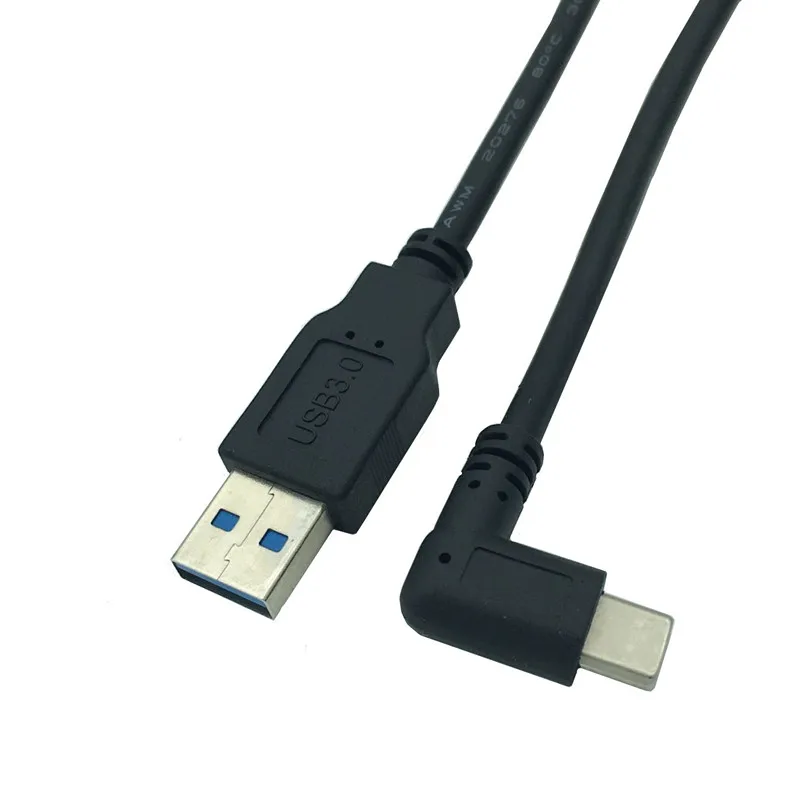 1M 100cm USB 3.0 Type-A Male to USB3.1 Type-C Male Left  Right Angle USB Data Sync  Charge Cable Connector