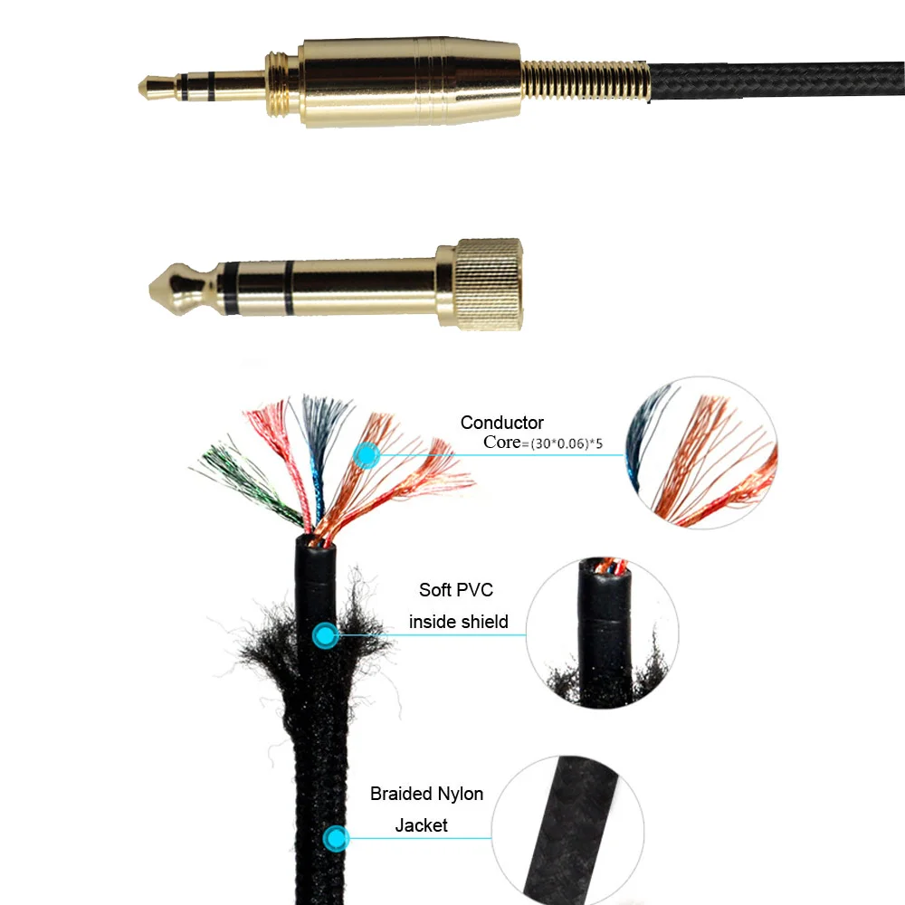 Poyatu cabo de reparo para sennheiser hd1 hd 1 na orelha sobre a orelha sem fio bluetooth cabos de fones de ouvido com fio com adaptador de 6.35mm