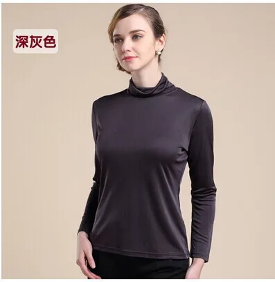 

Qiu dong joker with silk top 100% mulberry silk thickening heavy silk knitted turtleneck long sleeve T-shirt