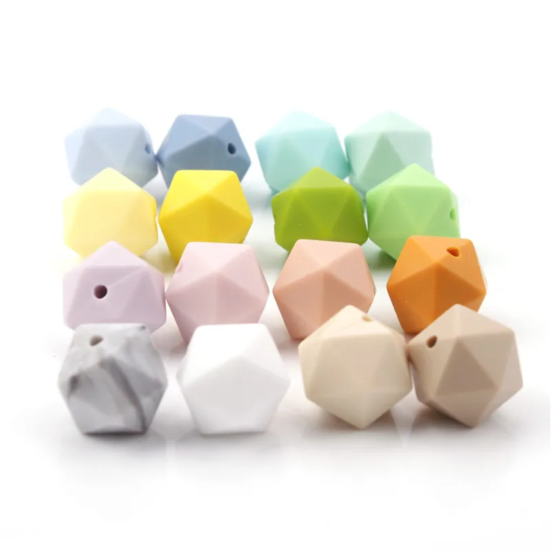 100PCS Icosahedron Food Grade Silicone Teething Beads 14mm For Baby Nursing Teething Necklace Teether Pacifier  Bpa Free