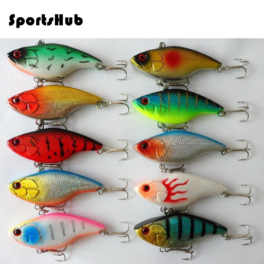 SPORTSHUB 2PCS/Lot 7.5CM 18G 10-Colors 3D Eyes Beads Inside Vibration Vib Lures Fishing Lures Hard Baits NR0038