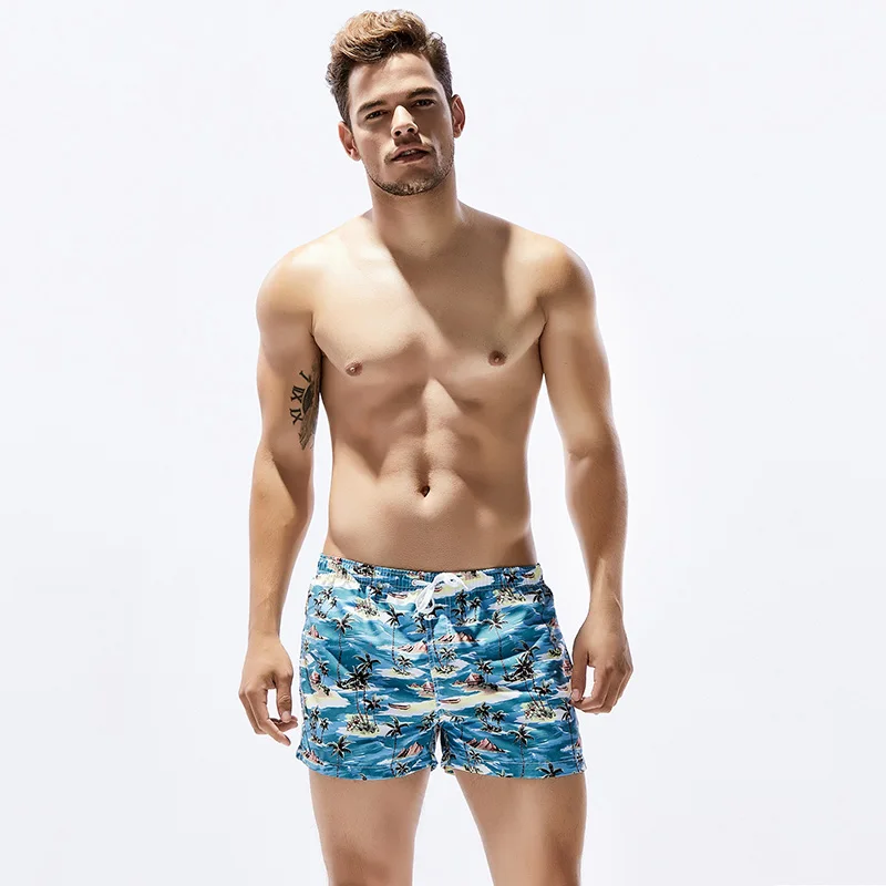 Calça casual para praia de verão masculina, shorts estampados, secagem rápida, roupa nova