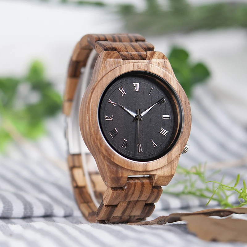 BOBO BIRD Mens Watches Timepieces Top Brand Luxury Watch All Zebra Wood Quartz Wristwatches for Male as Gift V-M30