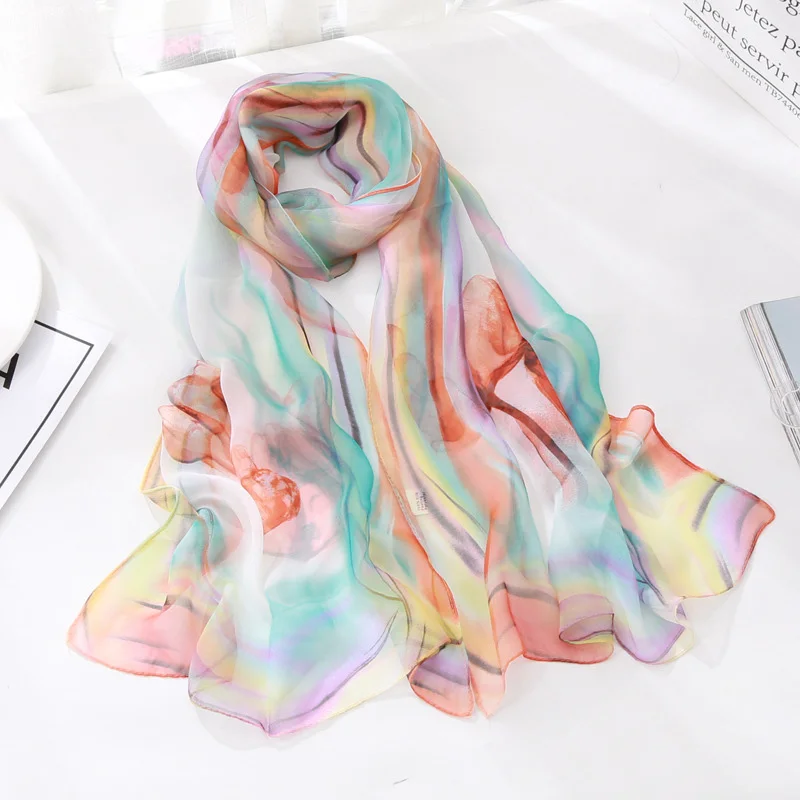 New Fashion Hot Design Luxury Tulip Flower Print Women Foulard Chiffon Georgette Scarf Elegant Summer Long Shawl Bandana M291