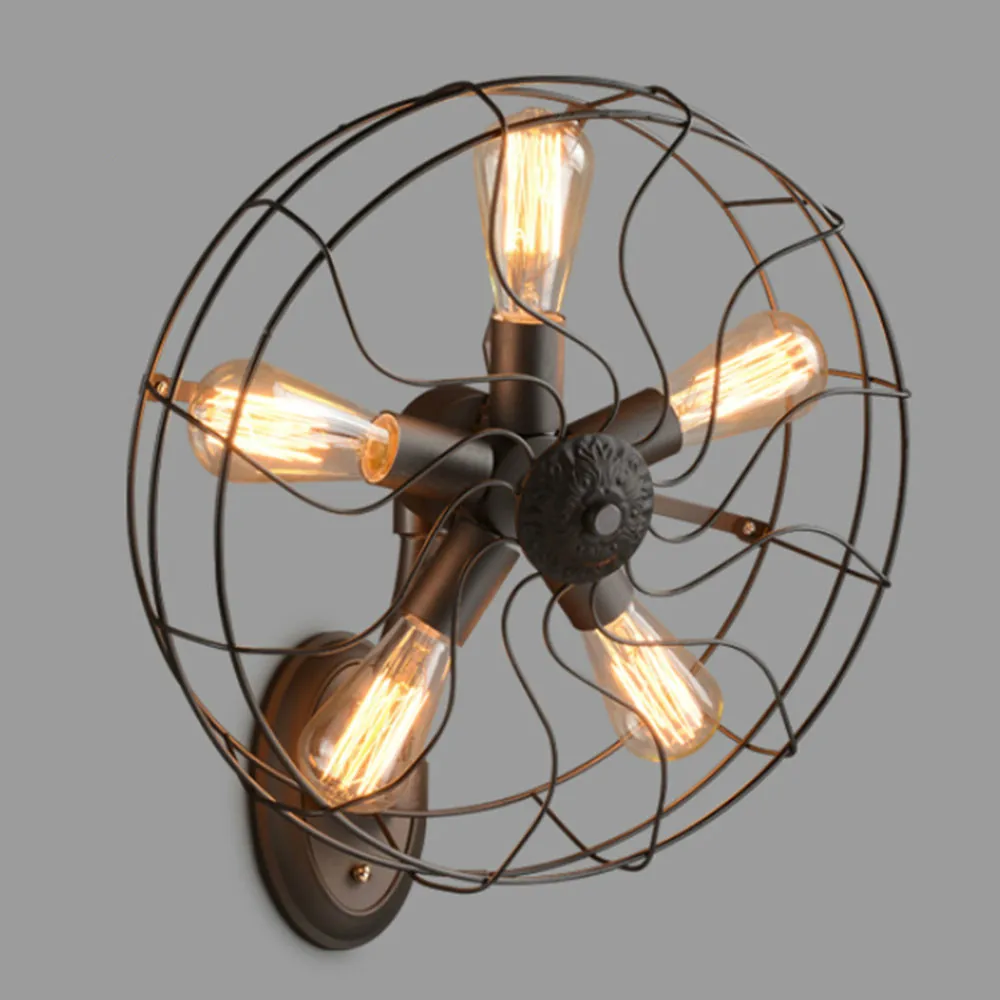 Retro Loft Stijl Vintage Industriële Fans Wandlamp Met 5 Hoofd E27 Edison Lamp 110/220V Muur Fan verlichting Voor Thuis