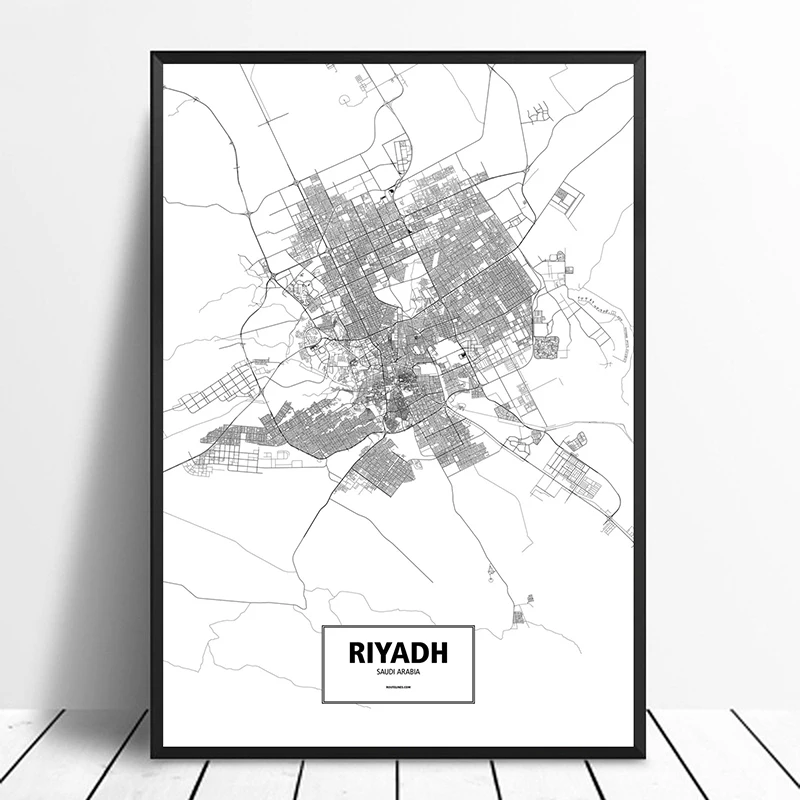 Riyadh Saudi Arabia Black White Custom World City Map Poster Canvas Print Nordic Style Wall Art Home Decor