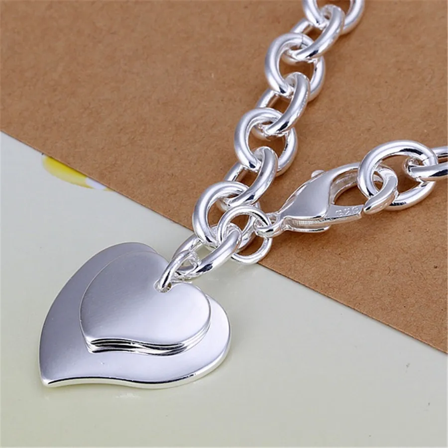 925 silver color Exquisite , Cute women heart pendant bracelets charms wedding high quality fashion jewelry Christmas gifts H279