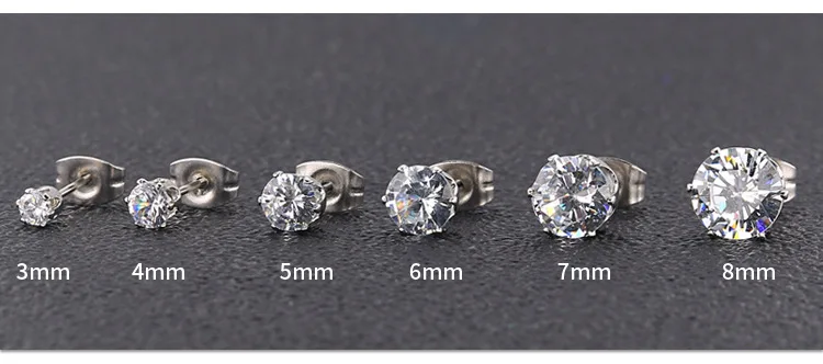 Klassische Ohrstecker aus Edelstahl, weiß, mit AAA-runden weißen Zirkonia-Steinen, 3 mm. – Detail 3