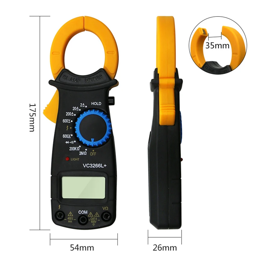 Digital Clamp Meter 2/20//200A AC, 600V AC/DC, 200K/2M Ohm +Fire Line Identification Anti-Burning Table Clamp Universal Meter