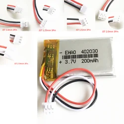 3.7V 200mAh LiPo akumulator 402030 + JST 1.0/1.25/1.5/2.0/2.54mm 3pin wtyczka do ręcznego rejestratora Bluetooth GPS Mp3 GPS