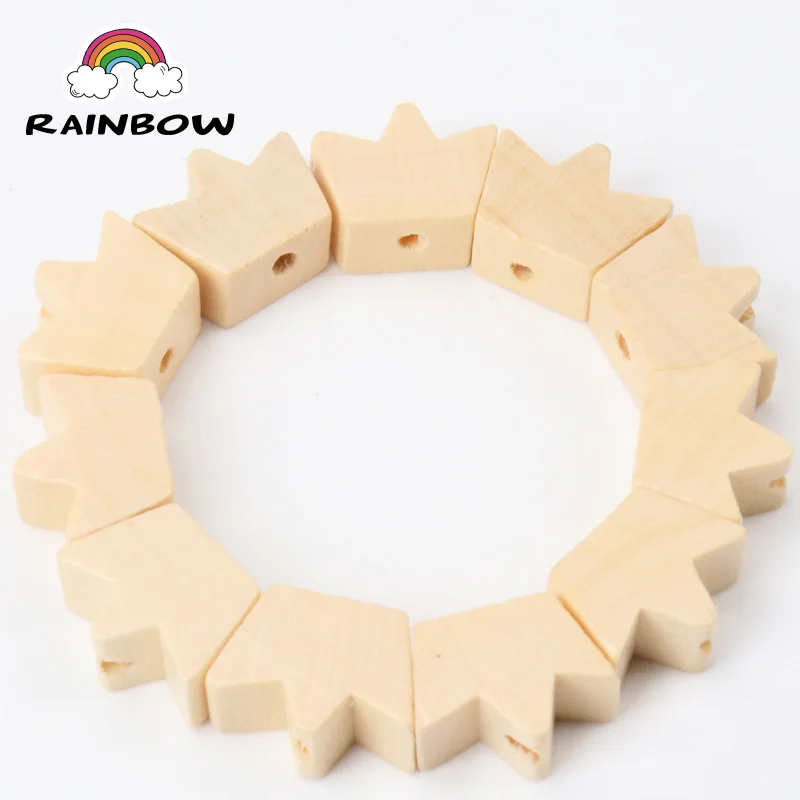 New Natural Crown Pattern Wooden Material Spacer Beads For Kids Jewelry making DIY 13x18mm 20pcs