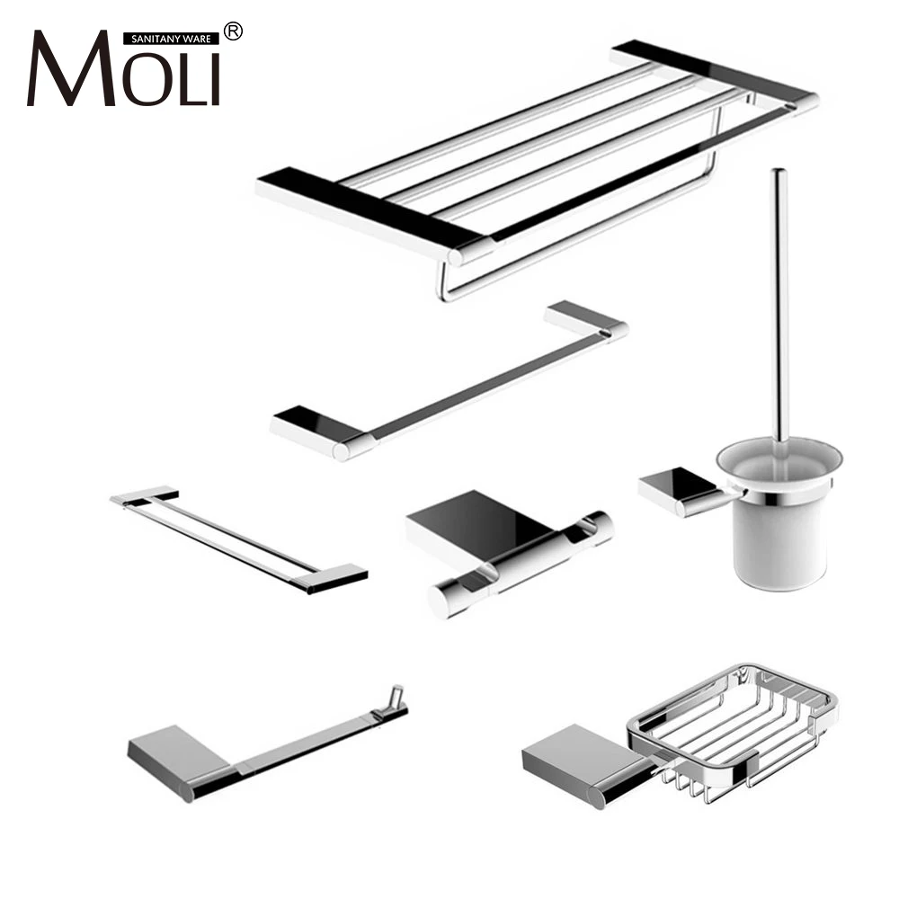 Modern bathroom accessories set wall mount chrome finish towel bar shelf brush holder paper roll rack bath hardware sets