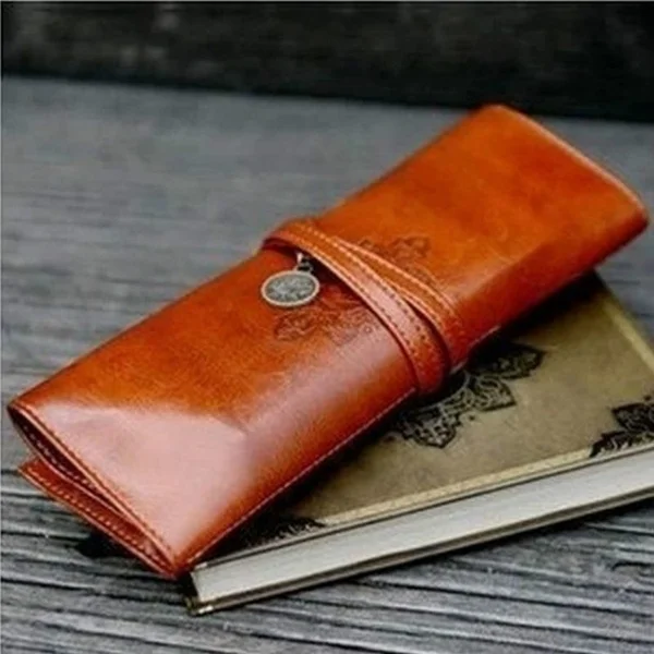 Cosmetic Case Make Up Pen Pencil Retro Leather Pouch Purse Bag