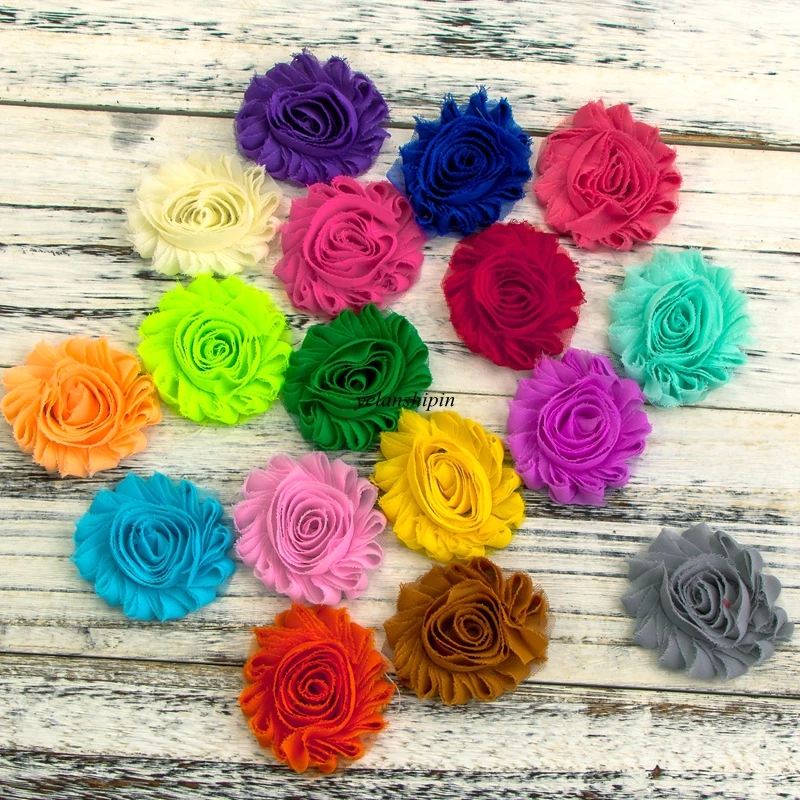 

1PC 2.6" 15colors Chic Shabby Chiffon Flowers Hair Clips For Kids Hair Accessories 3D Frayed Fabric Flowers For Headbands