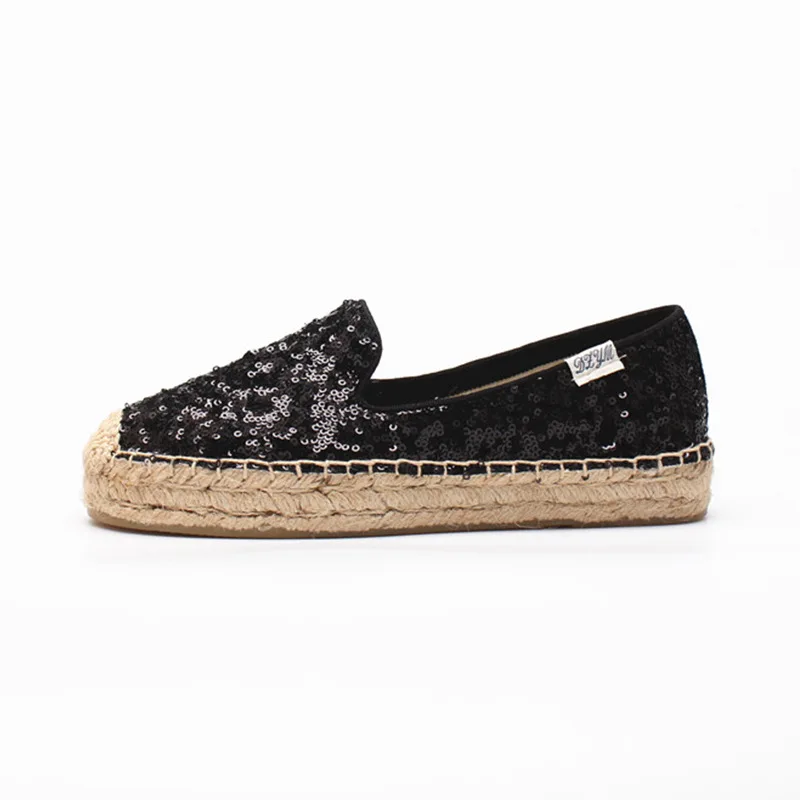 DZYM  Spring New Arrival Sequined Cloth Espadrille Bling Women Platform Flats Linen Straw Fisherman Shoes Hemp Zapatos Mujer