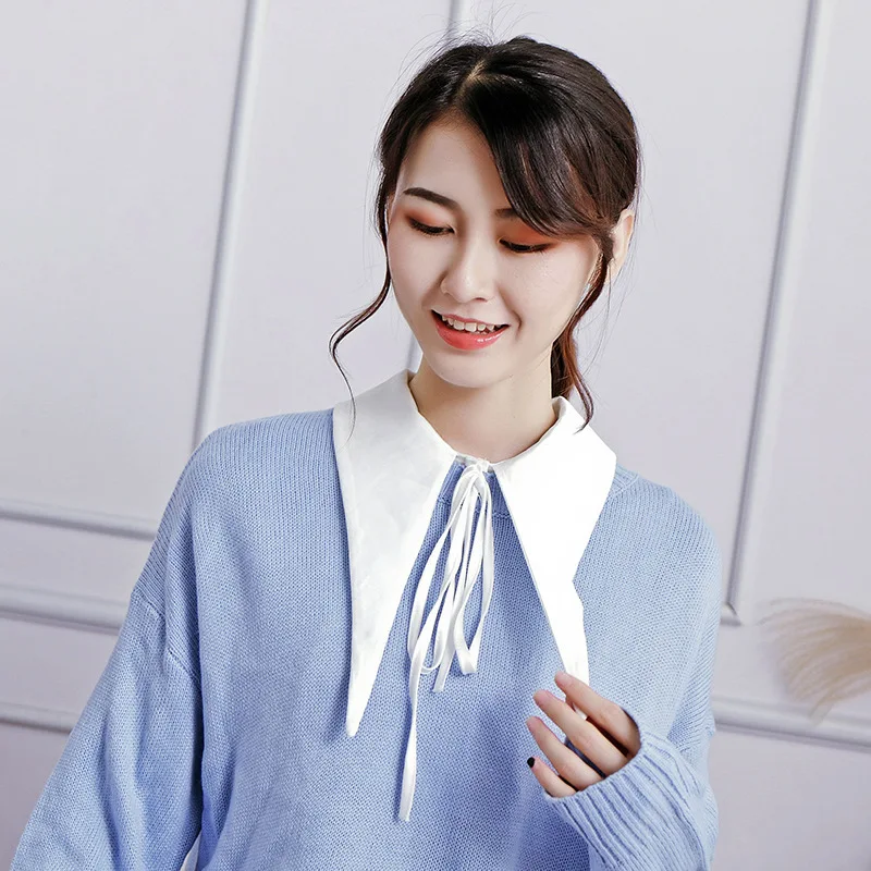 

YSMILE Y Women Personality Large Side Fake Collar Tie Up White High Quality Solid Remove Detachable Collar For Lady Girl