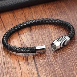 XQNI Chain Bracelet Men Genuine Leather Bracelets Leather Bracelet for women Male Magnet Stainless Steel Rope Bracelets for men