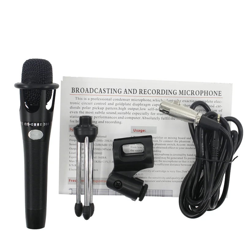 Microphone à condensateur XLR professionnel à Large diaphragme, E-300, avec support, pour Studio, ordinateur, enregistrement Vocal, karaoké