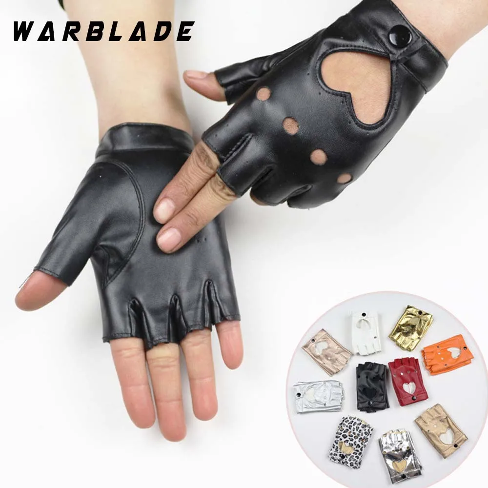 WarBLade Fashion Women\'s Leather Gloves Fingerless Star Hollow Gloves Party Show Breathable Half Finger Mittens for Women