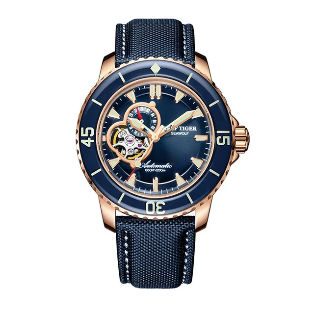 Reef Tiger Aurora Serier RGA3039 Men 200M Waterproof With Super Luminous Hallow-out Dial Automatic Mechanical Wrist Watch