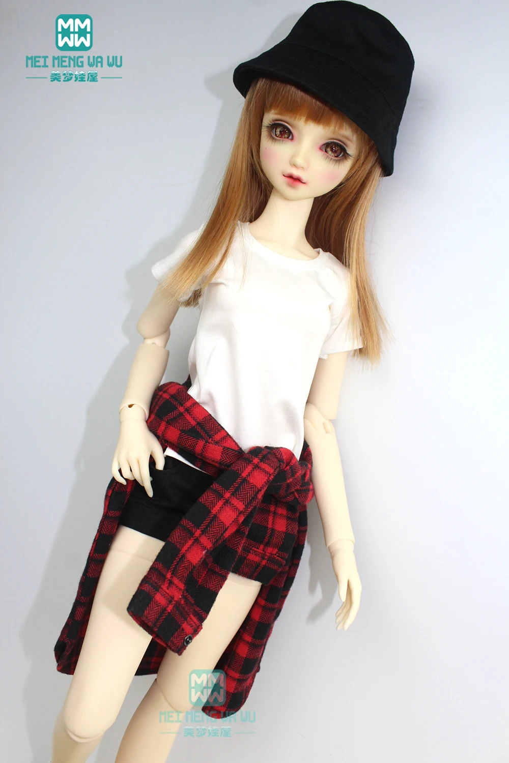 BJD doll clothes for 58--60cm 1/3 BJD DD SD Toys Spherical joint doll Casual red plaid shirt sleeve t-shirt