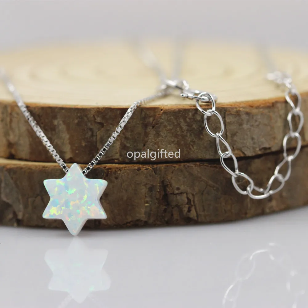 (1pc/lot) Free Shipping 2024 New Fashion Jewish Jewelry OP17 Snow White Star of David Opal Pendant Necklace Women Men Necklace