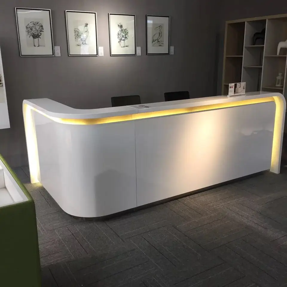 2.8 m modern white reception Cashier desk supplier with led light #QT2800-W