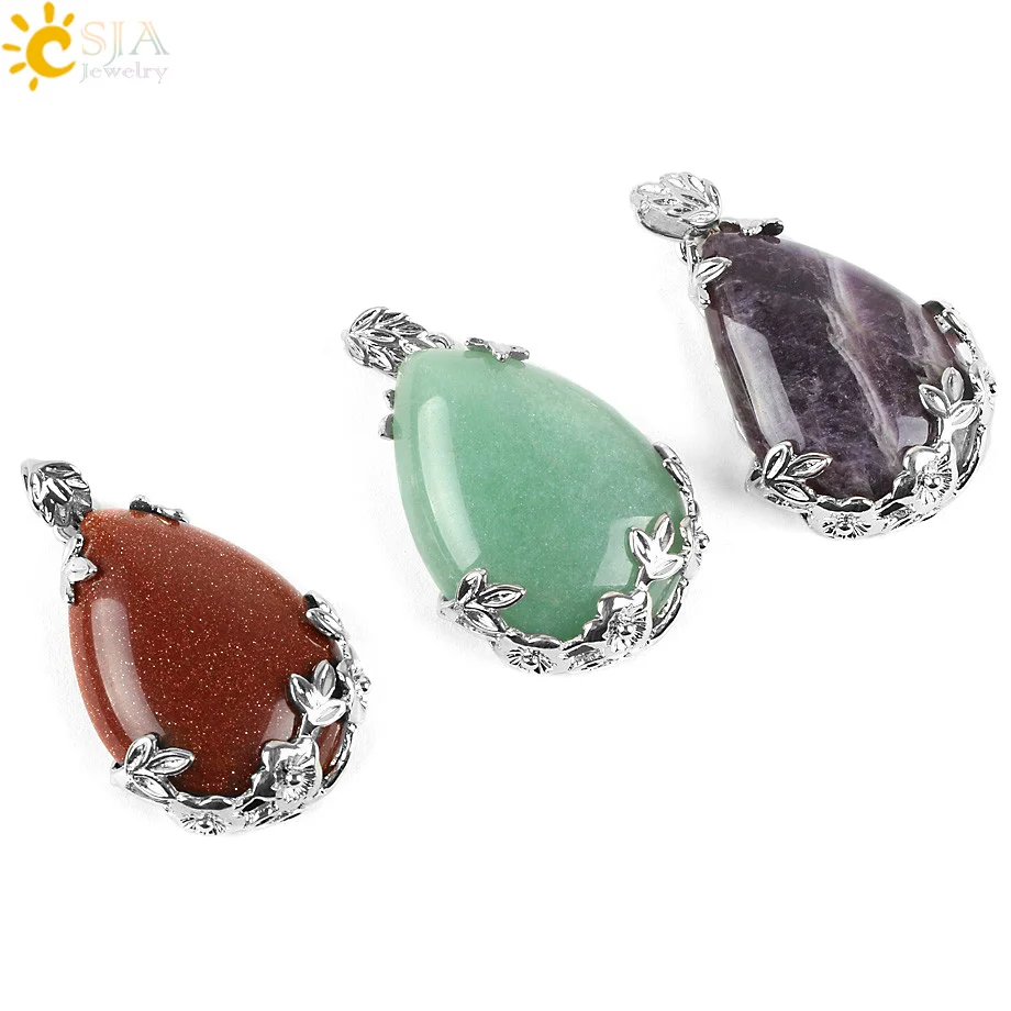 CSJA Jewelry Shopping Online Women Natural Pink Quartz Stone Necklace & Pendant Tear Water Drop Love Reiki Bead Ketting E082