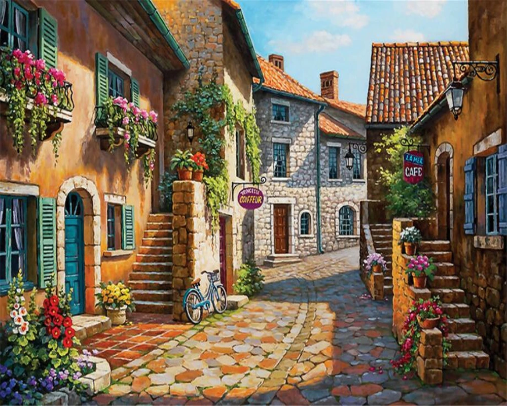 beibehang HD oil painting wallpaper suitable for indoor national town landscape oil painting background wall papel de parede