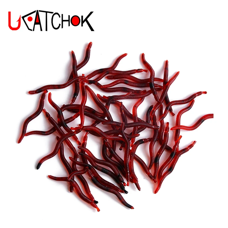 50pcs/pack 4cm 0.21g Soft Fishing Lure Earthworm Fishing Lures Blood Red Worms Soft Baits pesca peche soft lure  Fishing Tackle