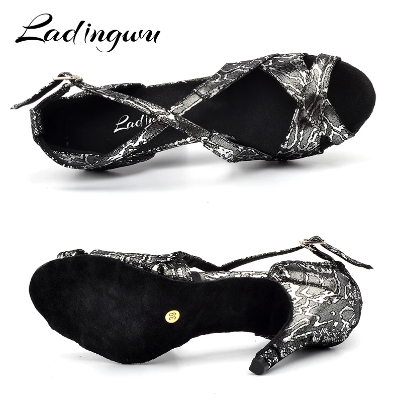 Ladingwu New Brands Dance Shoes For Women Salsa Dance Sandals Flannel Ballroom Party Tango Dancing Shoes Black White Heels 10cm