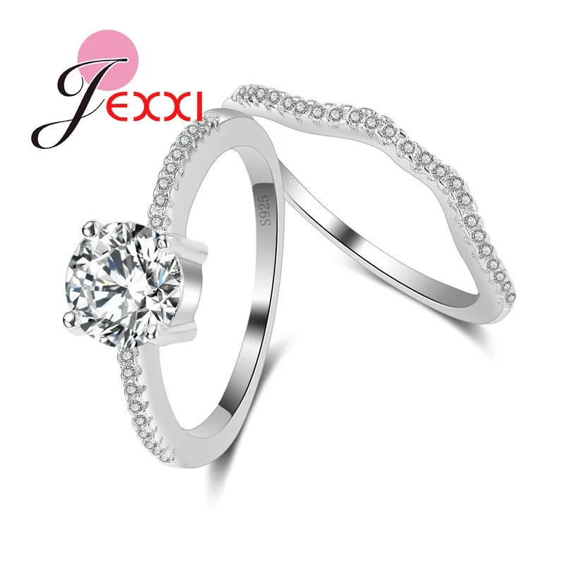 Bridal Wedding Party Ring Sets Shiny Zircon Filled 925 Sterling Silver Needle Anillos Finger Rings Set For Female