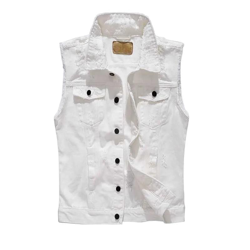 

New Fashion Korean Style Ripe Denim Vest White Men Sleeveless Jacket Slimming Retro Jeans Vest Cotton Waistcoat Plus Size