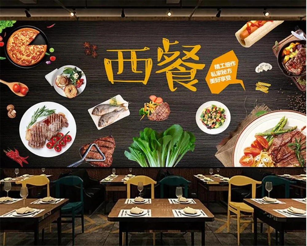 

Custom wallpaper Black hand drawn western food steak delicious barbecue restaurant background wall 3d wallpaper mural