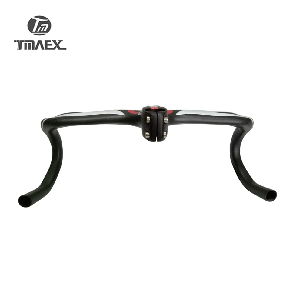 New Compact Type Road Bike 3K Full Carbon Bicycle Handlebars And Stem Integrated 400/420/440*90/100/110/120mm Red logo