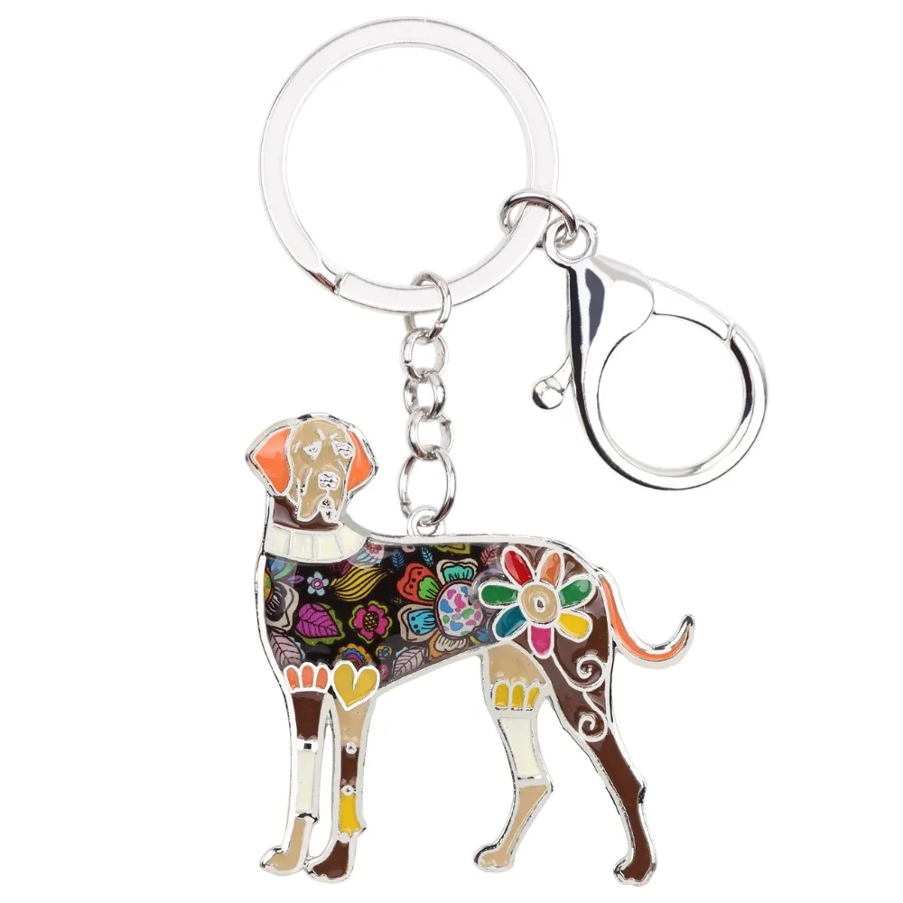 WEVENI Enamel Metal Great Dane Dog Key Chain Key Ring HandBag Charm Key Holder Accessories New Fashion Animal Jewelry For Women