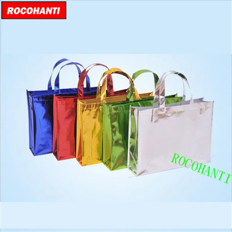 100PCS Metallic Fashion Tote Bag 85 GSM Laminated Material Non Woven Bags Printed With Your Own Design for Gift Packaging Bags