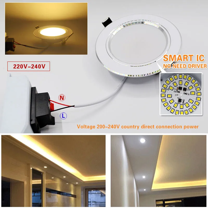 High power Led Downlight white 3W 5W 7W 9W 12W 15W 18W 220V LED Ceiling bathroom Lamps living room Home Indoor Lighting