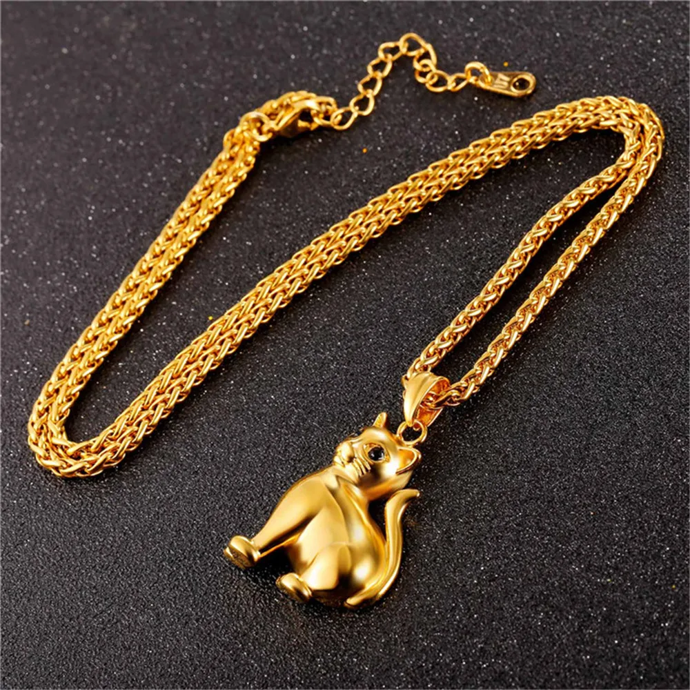 Stainless Steel Cat Pendent Necklace for Women Men Animal Cute Dainty Necklaces Accessaries Hot Sale Birthday Party Jewlery Gift