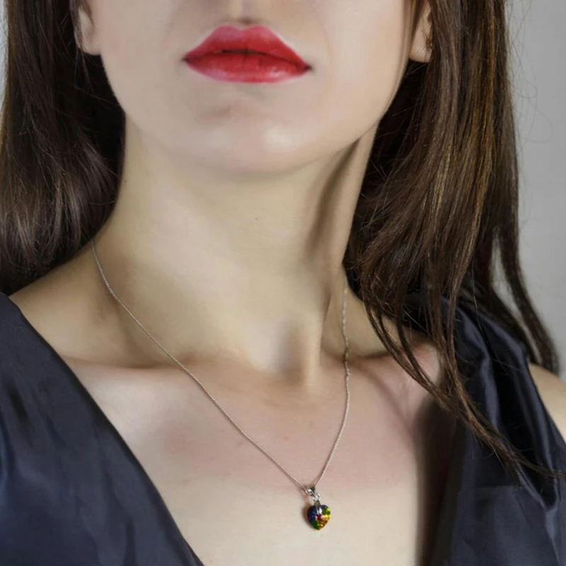 Mini Heart Necklaces For Women Girls Korean Fashion Pendant Original Crystals From Austria Silver Color Chain Cute Kids Jewelry