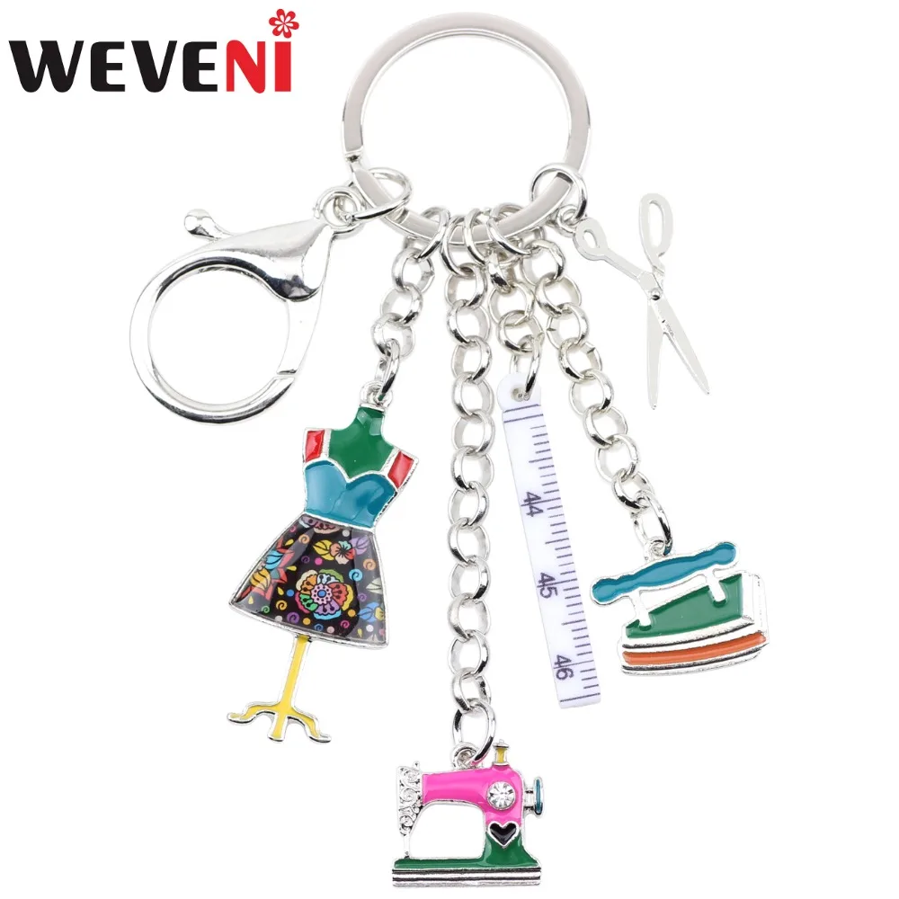 

WEVENI Alloy Sewing machine Tools Scissor Flatiron Key Chains Ring Gift For Women Girl Bag Charm Keychain Charm Keyring Jewelry