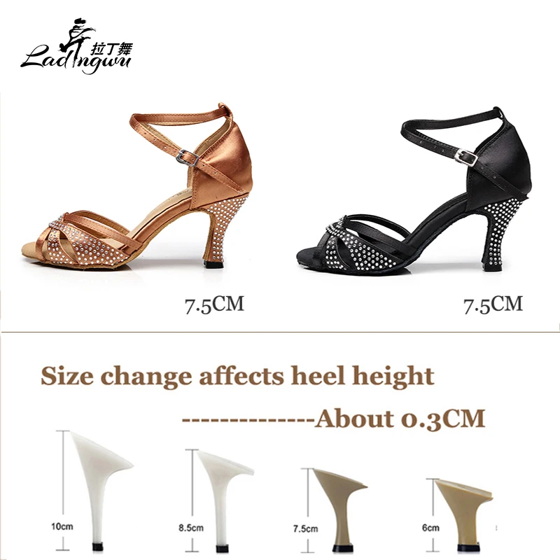 Ladingwu Shine Rhinestones Brown/Black Shoes For Women Salsa Tango Latin Dance Shoes Heels 6cm/7.5cm/8.5cm/10cm