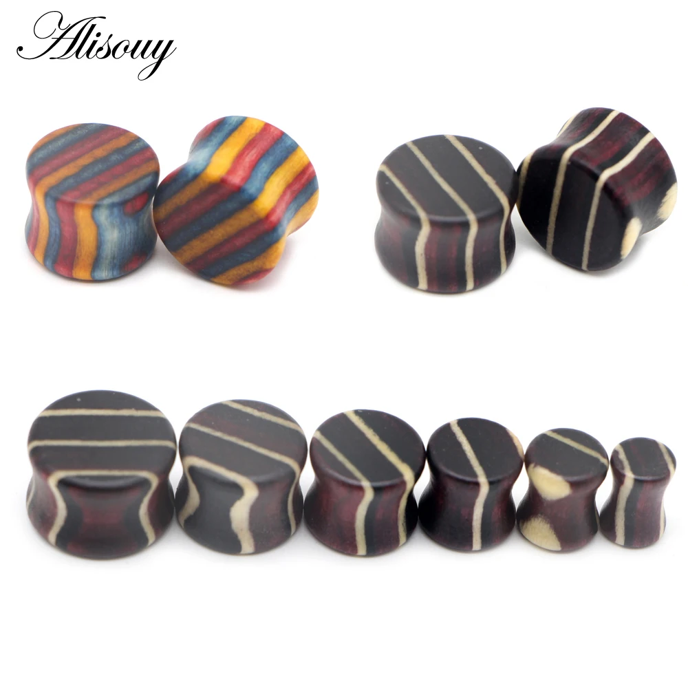 Alisouy 1 Pair Wood Ear Gauges 6-16mm Tunnel Stretchering Kits Wooden Earrings Plugs Piercing Expanders Men Flesh Tunnels