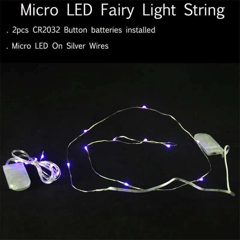 

LED Starry String Lights 10 Micro Tear Leds on Silver Wire,2pcs CR2032 Batteries Required Included for DIY Wedding Centerpiece