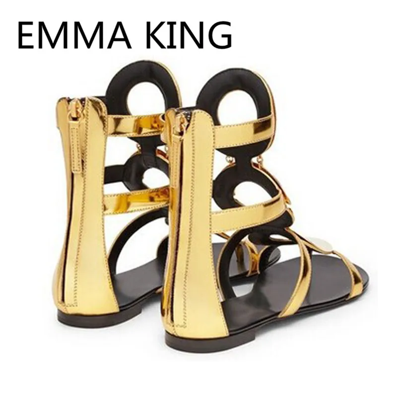 Women Flats Sandals 2019 Summer Fashion Ankle Boots Gold Circle Designer Shoes Woman Casual Sandalias Female Gladiator Sandals