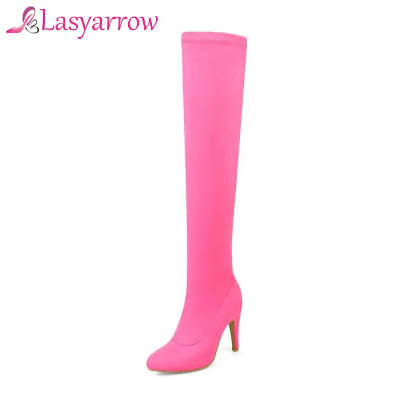 

Lasyarrow Sexy Stretch Long Boots Nubuck Leather Women's Shoes Elegnat Fashion Thigh High Boots Slim Over The Knee Boots RM126