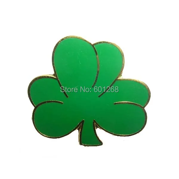 Wholesale Clover Emblem Lapel Pin Made of Iron 25.4mm Brass Plate with Painted and Epoxy Customized MOQ300pcs fee shipping