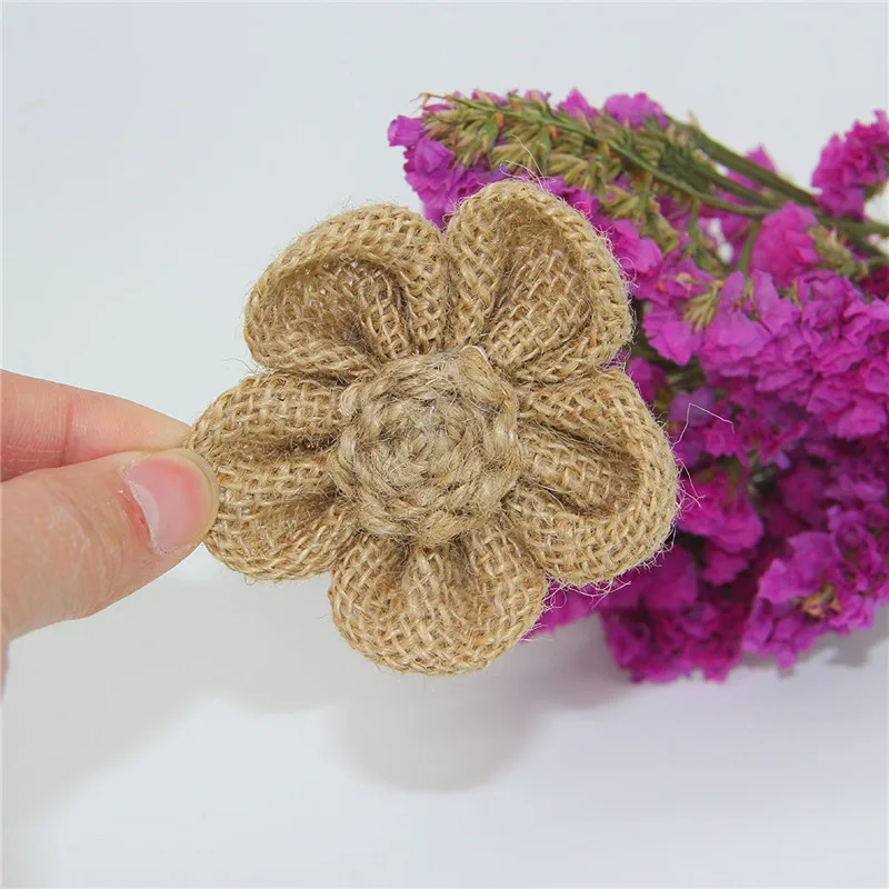 10 Pc Light /Brown Hessian Roses Burlap Flower  Wedding Decor DIY Gift Packing Accessories rustic wedding Party  decor   AA8098