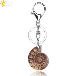 CSJA Motorcycle Car Door Keychains Key Rings Key Holder Lobster for Mens Women Natural Stone Ammonite Animal Shell Pendants F024