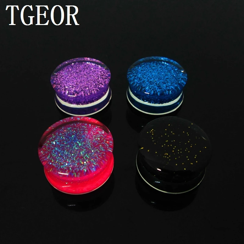 Retail ear expander Hot charm 1 pair mixed gauges inner glitter UV acrylc saddle piercing ear plugs